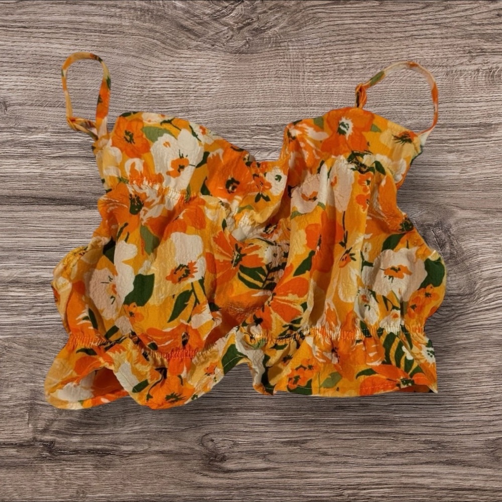 Divided Orange and White Floral Crop Top